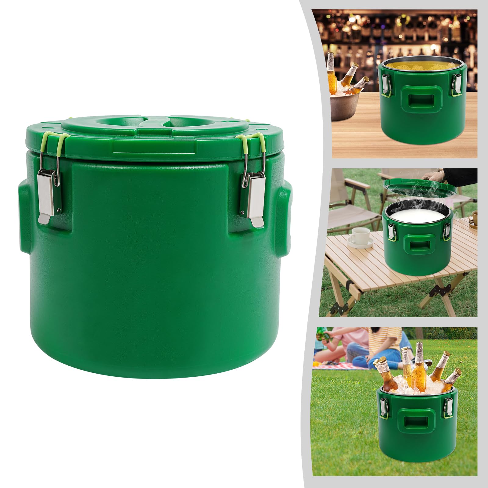 15L Thermobehälter für Essen,Profi Gastro Edelstahl Thermotransportbehälter,Isolierbehälter mit Deckel,Spannverschluss Hält Speisen 12h Kalt und Warm(Grün)