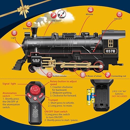Miniatura 2 de Juego de tren eléctrico a control remoto, locomotora de vapor, vagón de carga y pistas, juguetes de tren recargables para niños con 3 humo, silbato