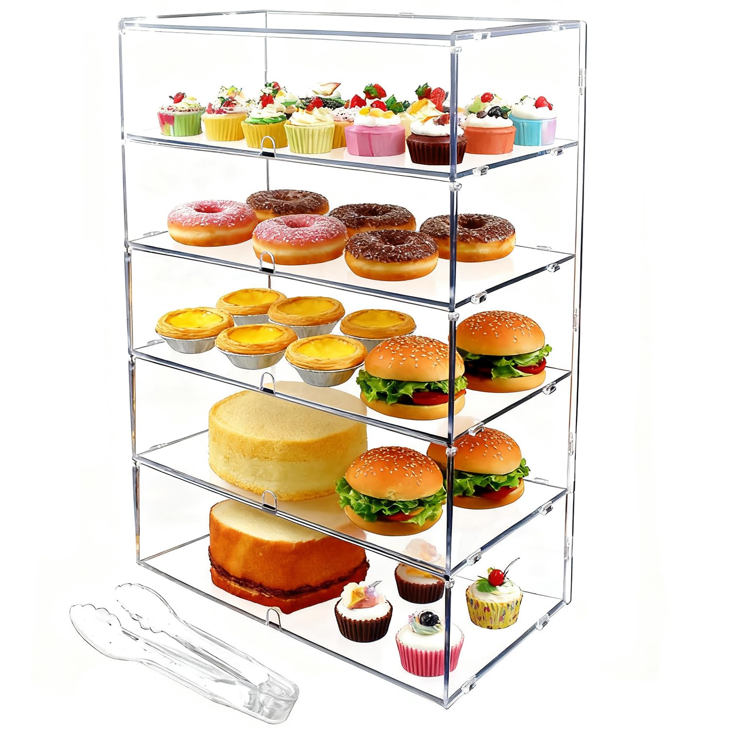 Cityjoy 5 ripiani trasparenti da banco da 5 mm ad alto impatto PETG pannelli trasparenti per pane 64 x 49,5 x 26 cm porte anteriori con fori per le dita (5 Piani)