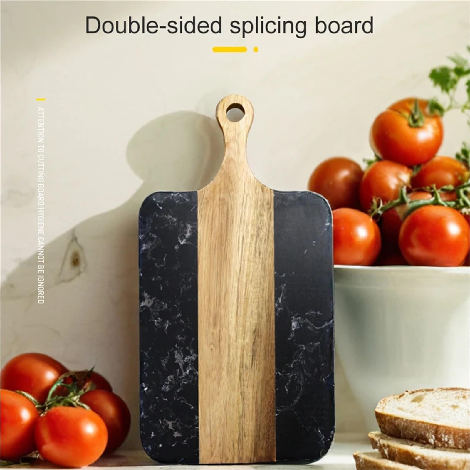 Käse- und Pizzabrett aus Akazienholz und Marmor, elegante schwarz-weiße Servierplatte, perfekt für Unterhaltung, Charcuterie und Gourmet-Käse-Liebhaber