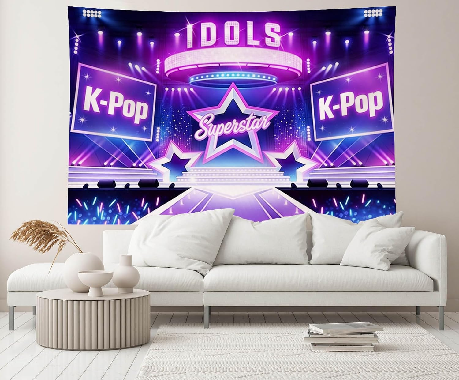 8x6ft K-pop Stage Backdrop Superstar Idols Neon Stage Purple Blue Theme Lights Background Drama Play Music Show Kids Birthday Party Decor Photo Booth Props