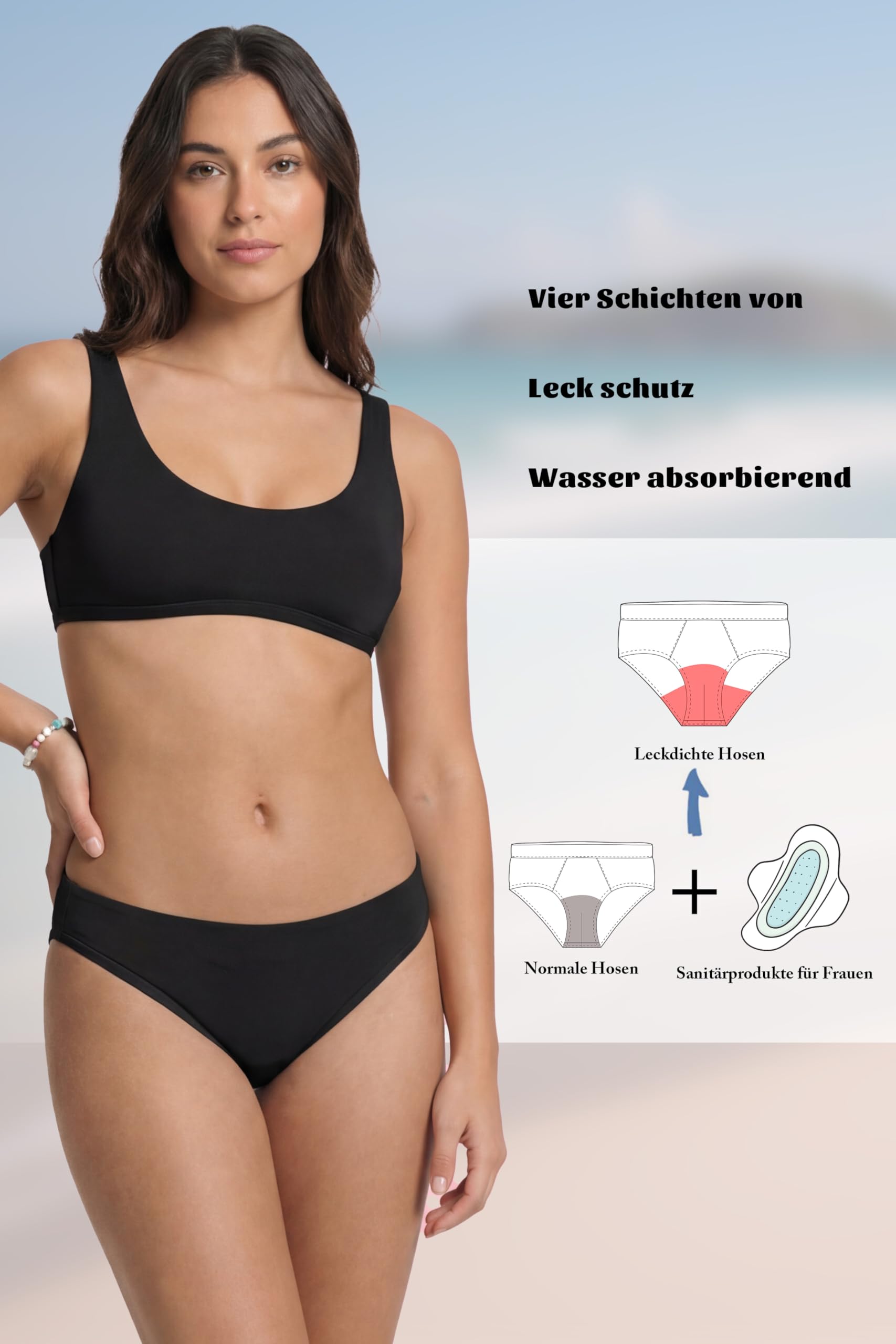 Damen Perioden Badehose Menstruations Badeshorts Leckdicht‌ Period Badeanzüge Quick Dry Bikini Bottoms für Teens