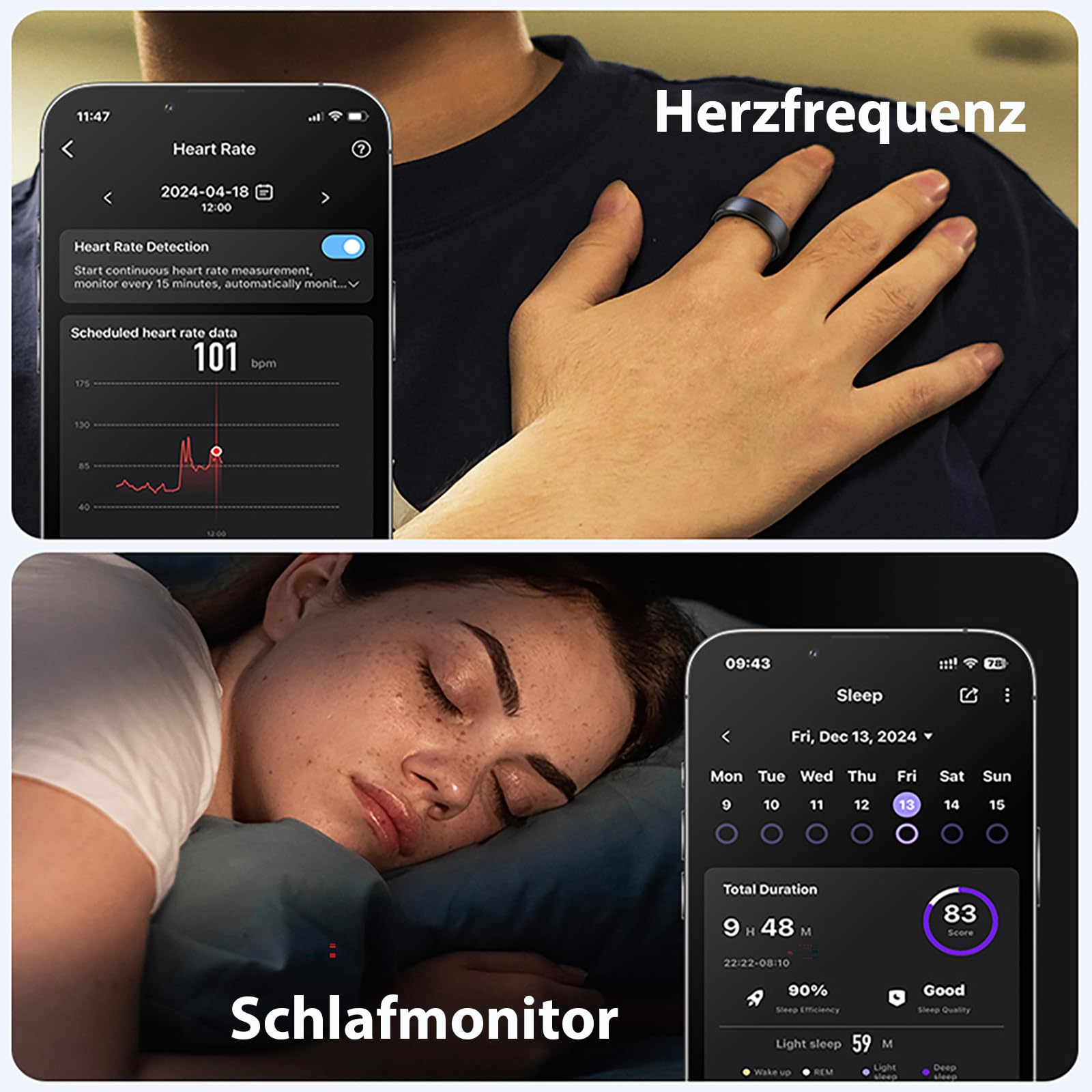 findtime Smart Ring Fitnessring Notificación Fitness Traking Ring Cardíaco HRV Monitor de Sueño Podómetro Anillo de Salud IP68 Resistente al Agua Anillos Inteligentes para Mujer Hombre Android iOS