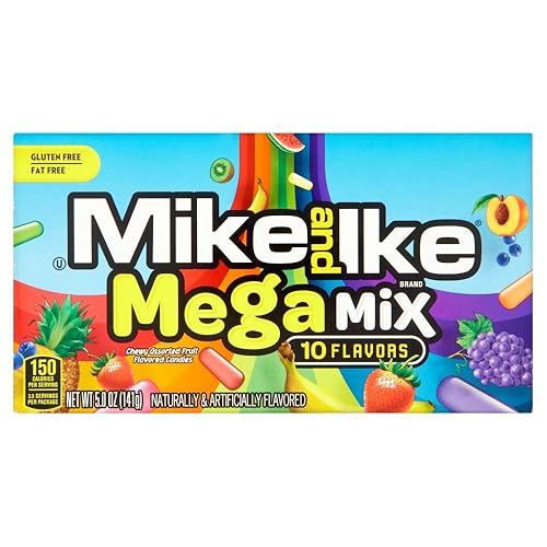 Mike and Ike Mega Mix 10 sabores masticables surtidos de caramelos con sabor a frutas. Caja de teatro de 5 onzas - 12 cajas
