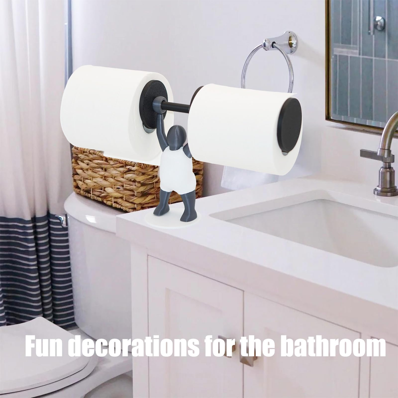 Weightlifter Toilet Paper Holder - 3D Printed Unique Design, Stand with Barbell, Holds 2 Rolls of Paper, Fun Bathroom & Kitchen Decor for Fitness Enthusiasts — Amazon image 3