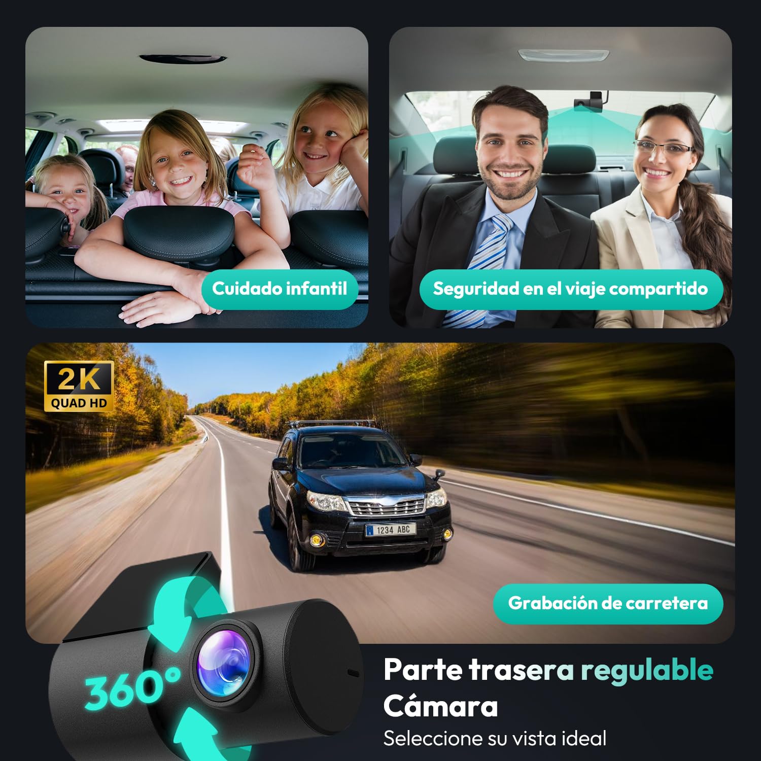 BOTSLAB 4K Dash CAM Delantera y Trasera, Visión Nocturna, Cámara Trasera Giratoria 360°, Gran Angular de 170°, GPS y Wi-Fi Integrados, Modo Aparcamiento 24/7, con Kit Hardwire y Tarjeta SD de 64 GB