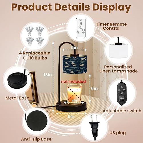 Miniatura 47 de Lámpara calentadora de velas con temporizador y atenuador, retro de los años 70, líneas onduladas abstractas psicodélicas, rosa, naranja, beige,