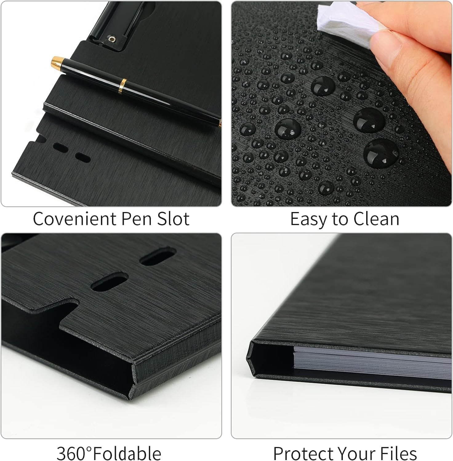 10 Pack A4 Foldable Clipboards with Two Clips File Document Organiser,Clip Board for Business,Office,School or Restaurant (Black)