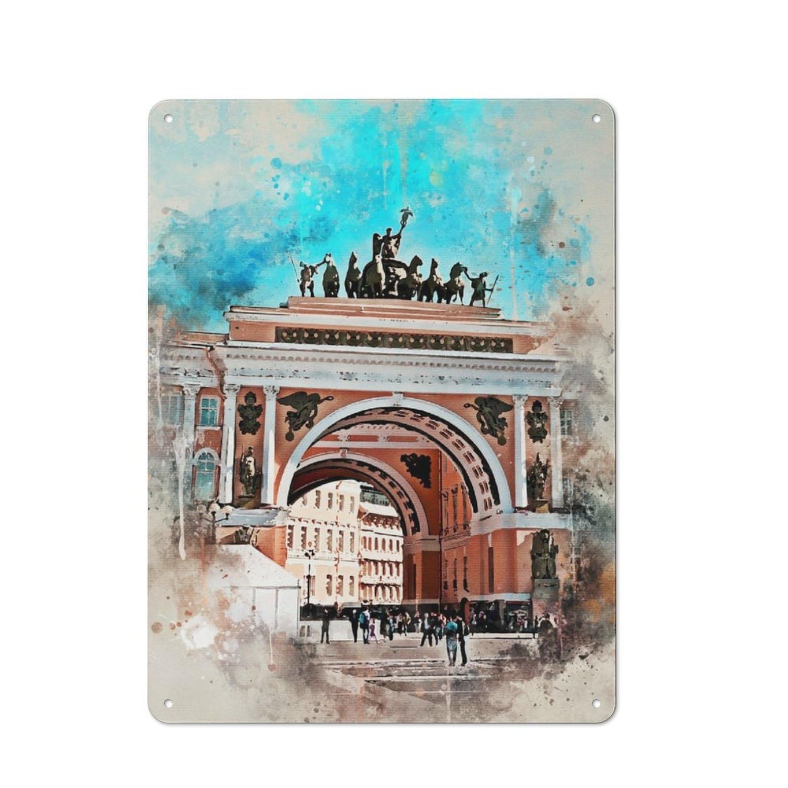 Metal Plaque 40x30cm with St Petersburg Watercolor for Hallway Wall, Retro Decor, for Wall Display Collectors