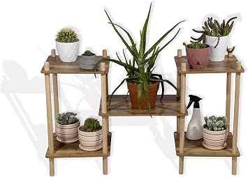 3 Katlı Ahşap Çiçeklik Rafı, Dekoratif Saksı Standı, Çiçeklik, Çiçek Sehpası, Çiçek Rafı, 92x52x29 cm, Çok Amaçlı Bitki Organizatörü, Asude Home, No3