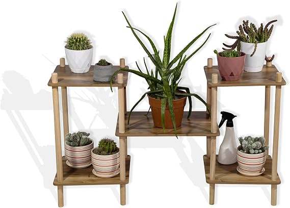 3 Katlı Ahşap Çiçeklik Rafı, Dekoratif Saksı Standı, Çiçeklik, Çiçek Sehpası, Çiçek Rafı, 92x52x29 cm, Çok Amaçlı Bitki Organizatörü, Asude Home, No3