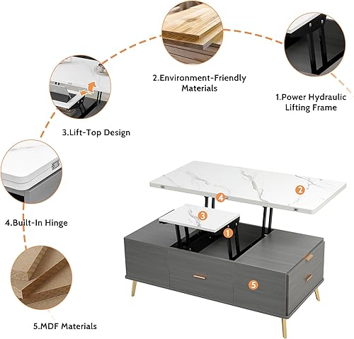 Miniatura 199 de Mesa de centro moderna con 2 cajones de almacenamiento y estantes de exhibición, mesa de cóctel rectangular con luces LED de 16 colores, ideal para