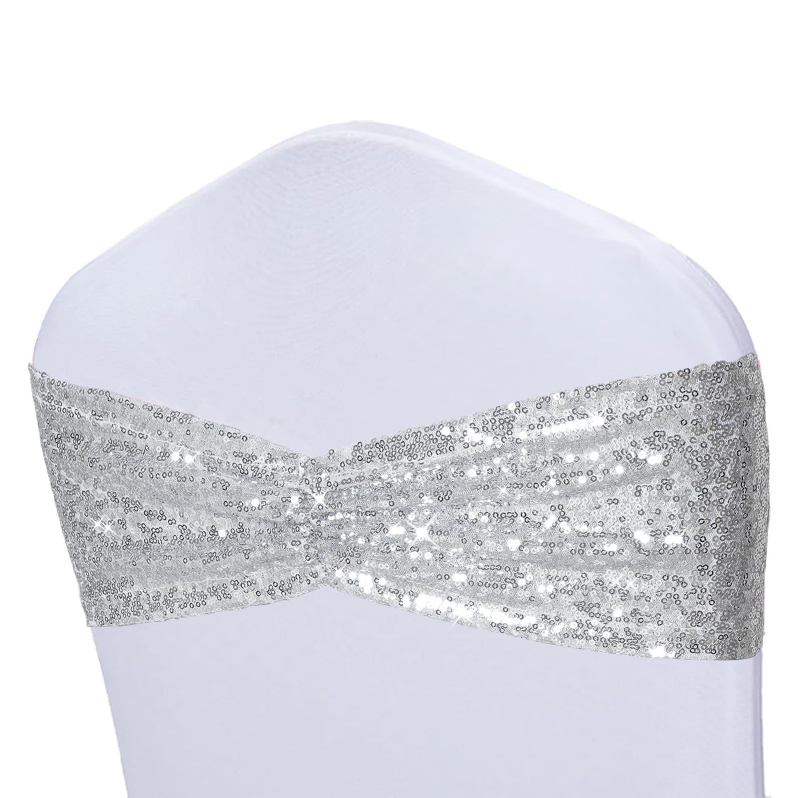 3E Home Silver Sequin Chair Sashes, 10 PCS Sparkly Folding Chair Covers Bow for Party Wedding Reception Decorations
