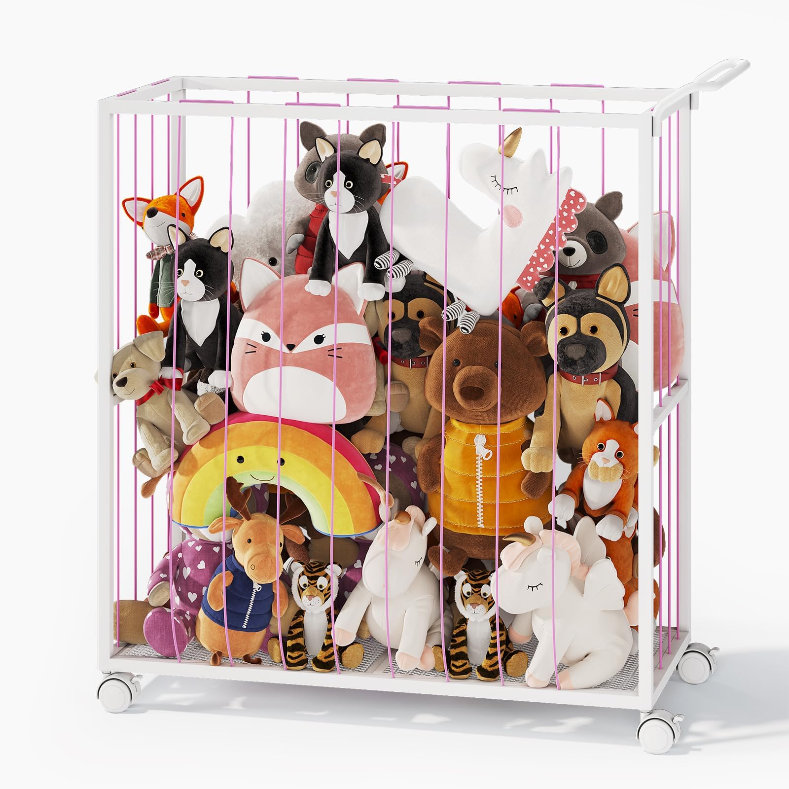 BBLIKE Porta Peluche Giocattolo con Ruote - Zoo Contenitore Giochi Bambini per Orsacchiotti, Scatola Organizer Giochi Bambini, Baule per Animali di Peluche e Palle (Rosa)