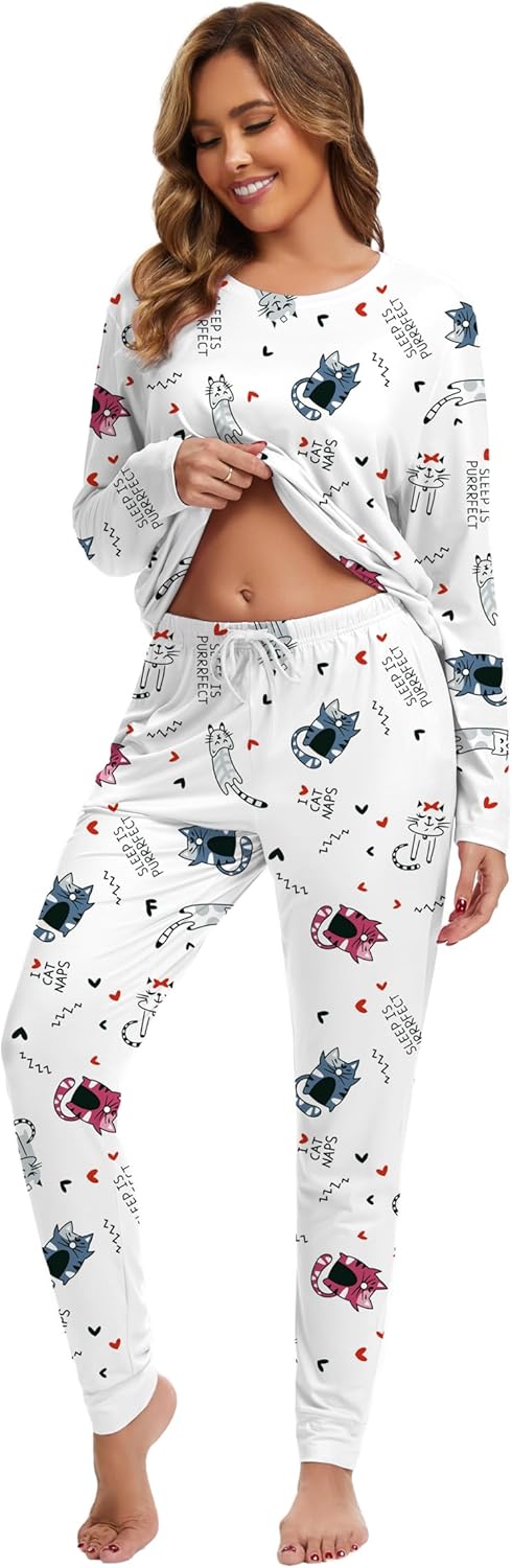 2 Piece Pjs Set For Womens Pajamas Lounge Set Long Sleeve Joggers Pants Sleepwear with Pockets - Image 5