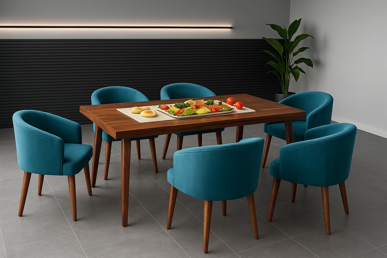DaneWood Wooden Dining Table 6 Seater | Six Seater Dinning Table with 6 Upholstered Dining Chairs | Dining Room Sets for Restaurants | Sheesham Wood | Honey Finish & Blue Velvet Fabric Chairs discount deal