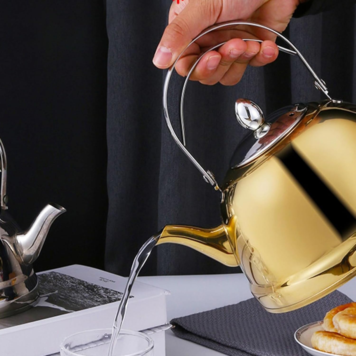 Tea Kettle with Infuser, Tea Pot, Vintage Teapot Stovetop Stainless Steel Induction Tea Kettle Water Boiling Pot for Kitchen(2L)