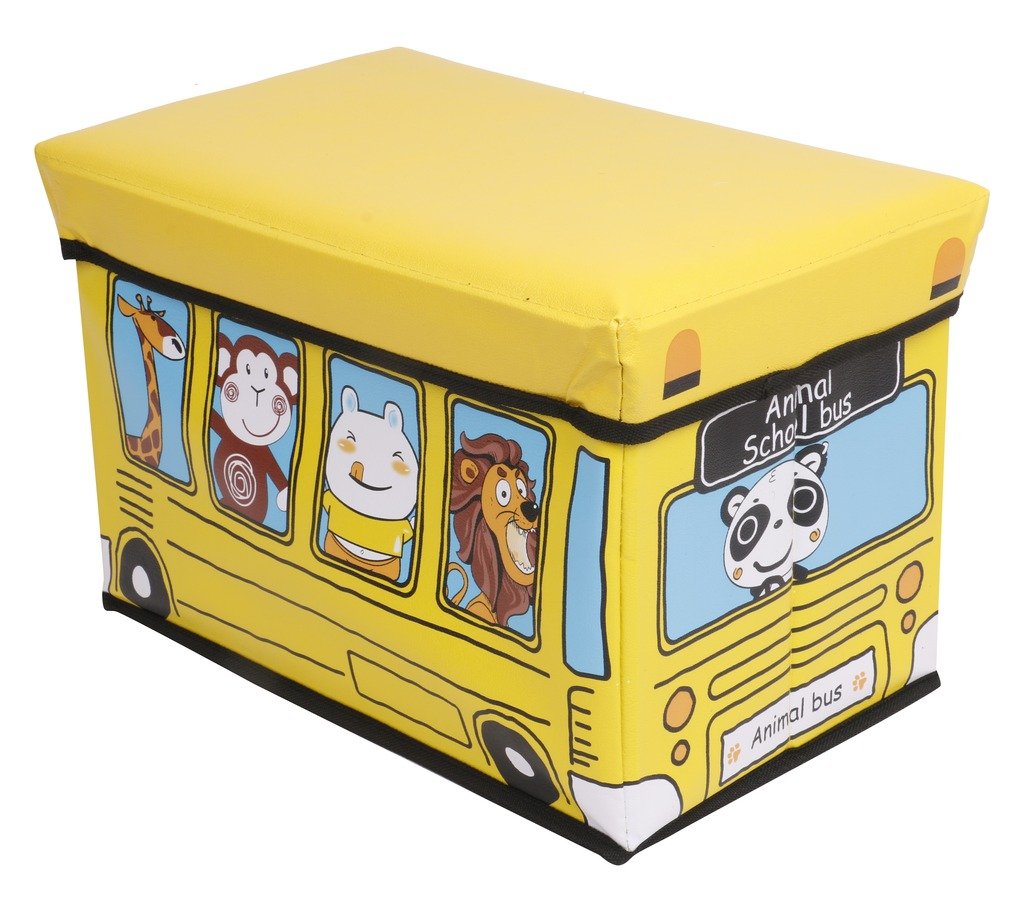 PremsonsFabric Children Printed Rectangular Folding Seat Toy Storage Box (Yellow)