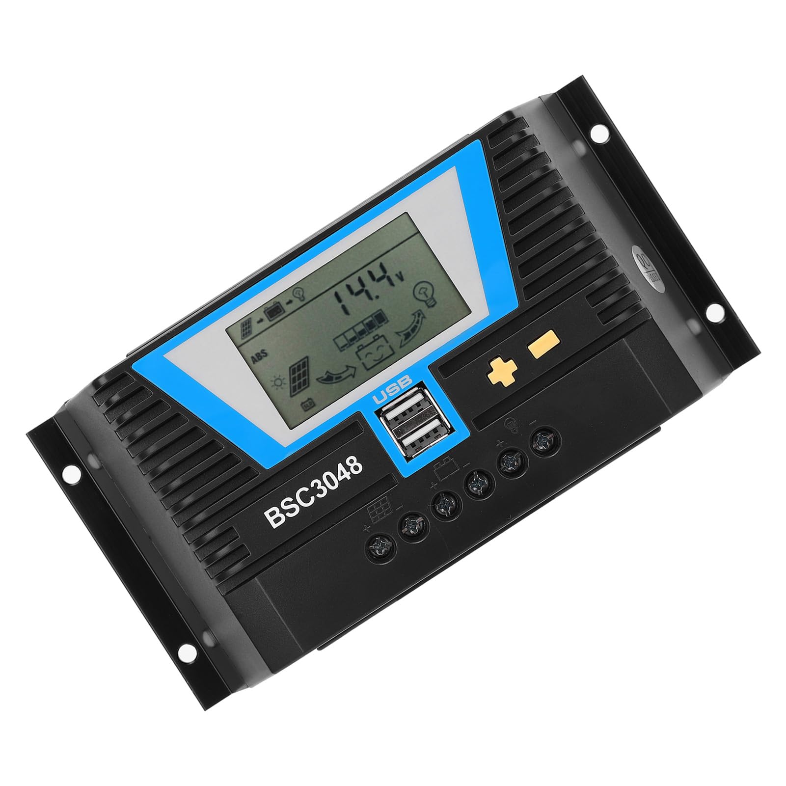 Regulador de carga solar, regulador solar, resistente al agua, control de carga con pantalla LCD, batería de litio, compatible con controlador solar BSC3048, 30 A, 12 V/24 V/36 V/48 V