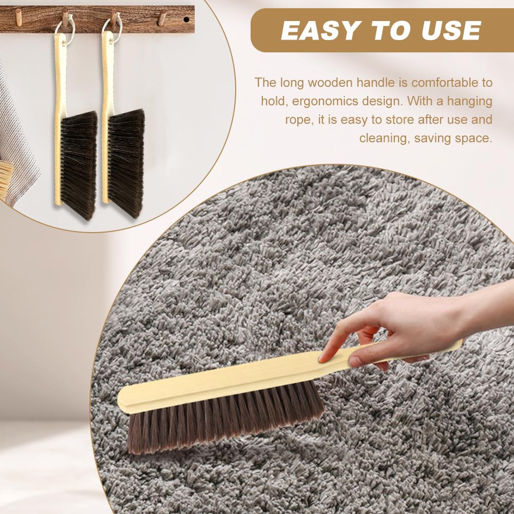 2 cepillos de mano para limpiar mango largo, cepillo de madera para polvo de cerdas de plástico, cepillo de cerdas suaves, cepillo de banco para tienda, cepillo para alfombras, cepillo de dibujo,