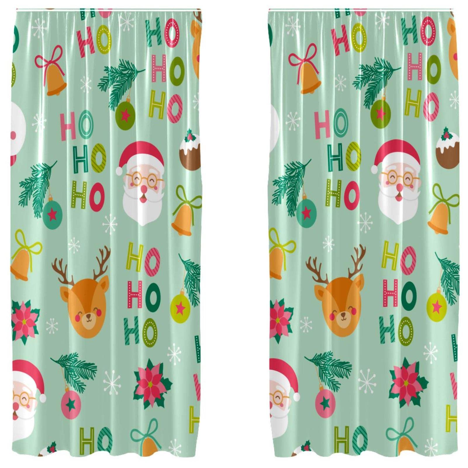 Cortinas navideñas HOHOHOO de dos paneles ligeros decorativos con caída elegante