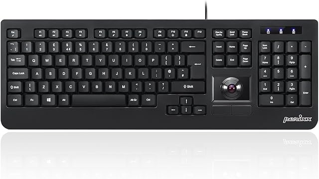 Perixx PERIBOARD-521 Wired Trackball Keyboard with Numeric Keypad, Build-in 0.55 Inch Trackball with Pointing and Scrolling Feature, UK Layout