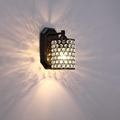 Miniatura 3 de Paquete de 2 lámparas de pared de cristal con acabado negro, lámpara de pared de estilo conciso moderno, pantalla de cristal poliédrico para baño,