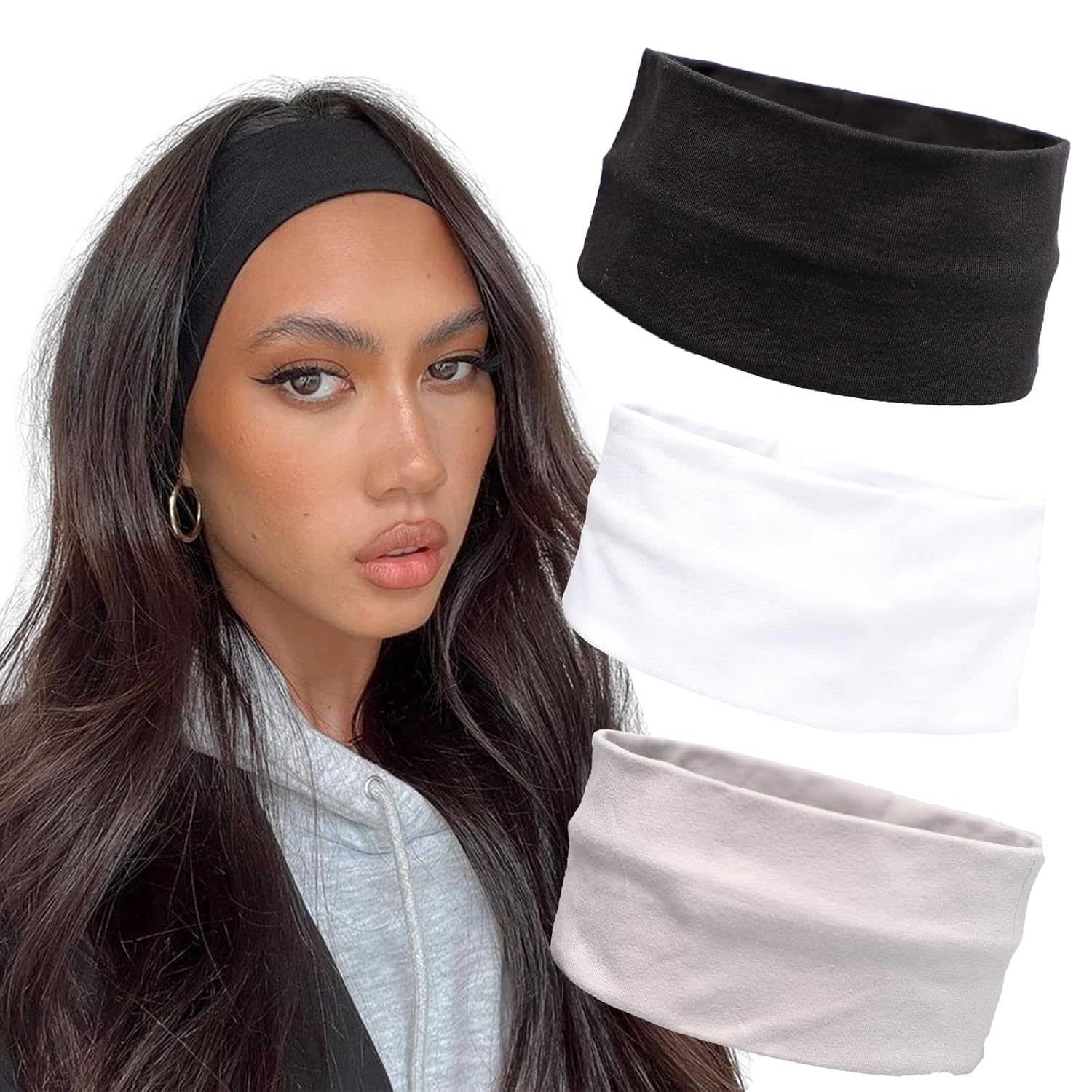 Headbands for Women 3PCS Non Slip Sports Headband Soft Cotton Stretchy Headbands Hair Accessories