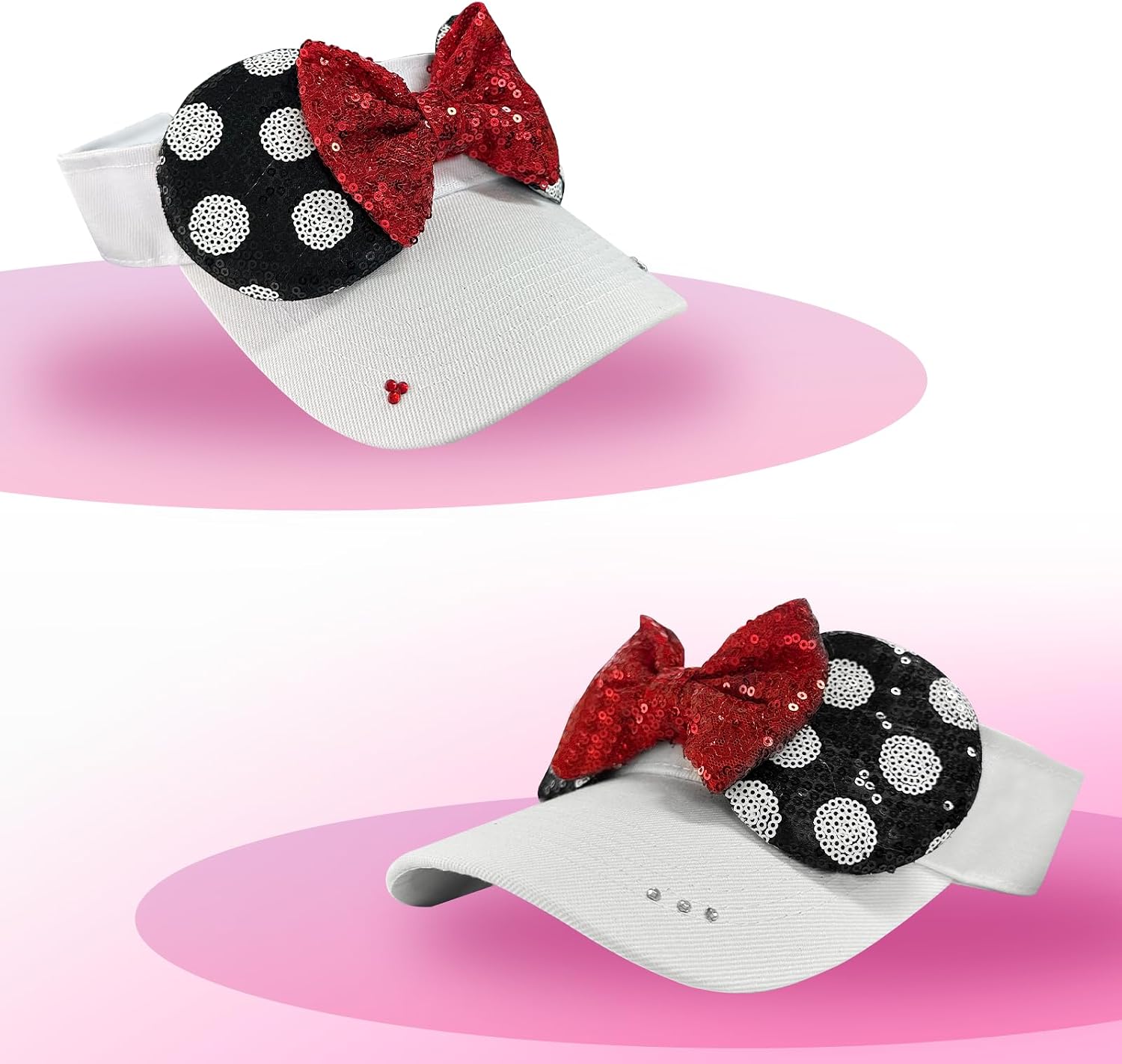 Sparkly Mouse Ears Visor Hat for Adult Women, Adjustable Sun Visor Cap with Sequin Mouse Ears Bow, Cute Party Headwear Glitter Visor Hat with Ears for Theme Parks & Festivals White