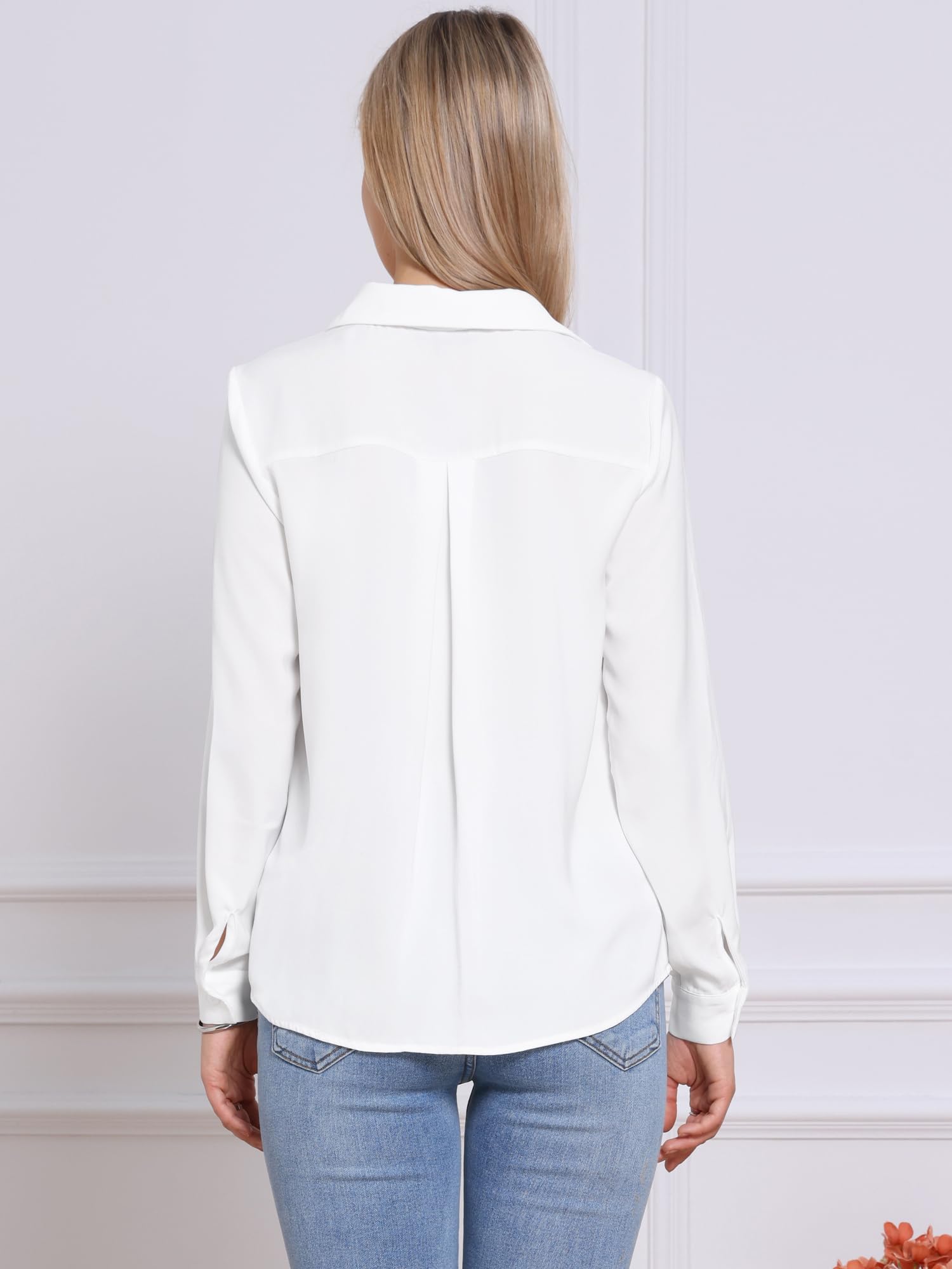 Allegra K Camicia con colletto button down per donna a maniche lunghe 2025 camicetta casual da lavoro