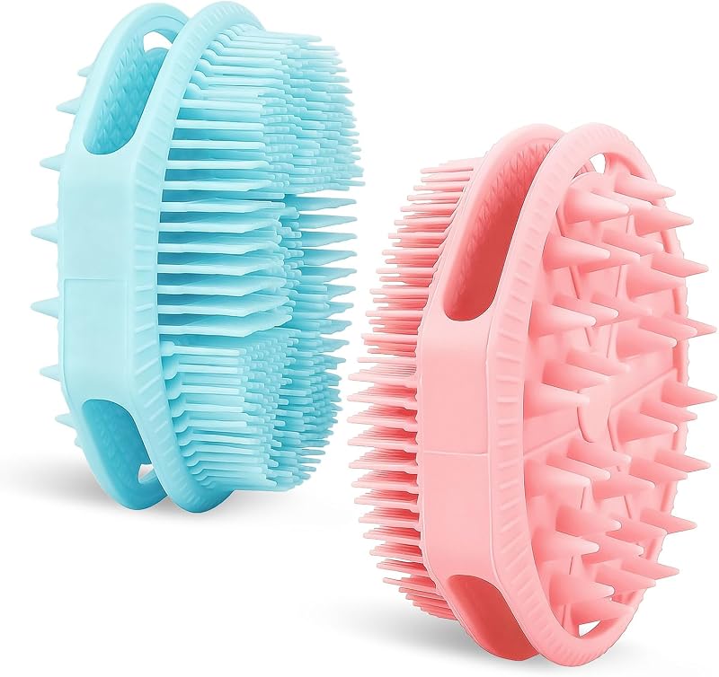 HAYSNA Escova de Banho e Corpo de Silicone com Duas Faces Rosa e Azul, Pacote com 2
