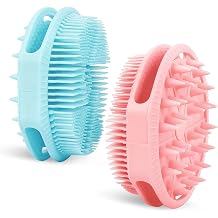 2-Pack Soft Silicone Dual-Sided Body Scrubber & Loofah | Gentle Exfoliating Shower Brush for Men & Women | Creates Rich Lather, Easy to Clean Pink & Blue