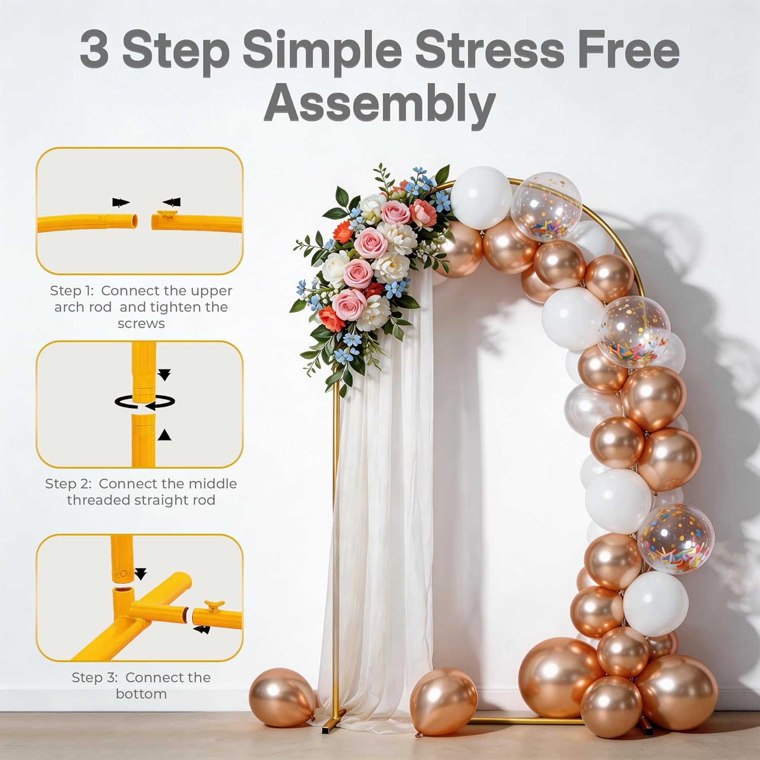 7.2ft gold metal arch backdrop stand for weddings, birthdays & garden decor, semicircle frame, sturdy powder-coated metal, easy to assemble, indoor & outdoor use 1 7.2ft (pack of 1)