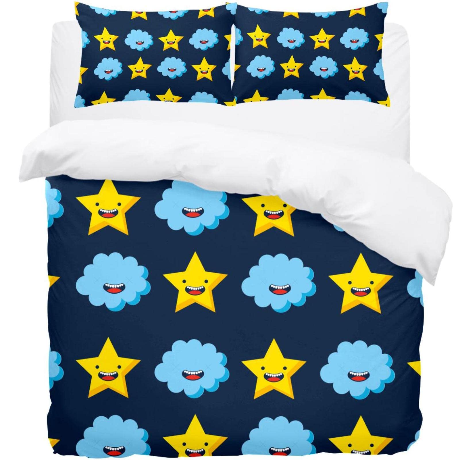 Parure de lit housse de couette anti-plis motif nuage pour lit double et king size