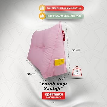 Xpermate Yatak Başı Yastığı Sırt ve Bel Destek Yastığı 90 cm Yaslanma ve Dinlenme Yastığı