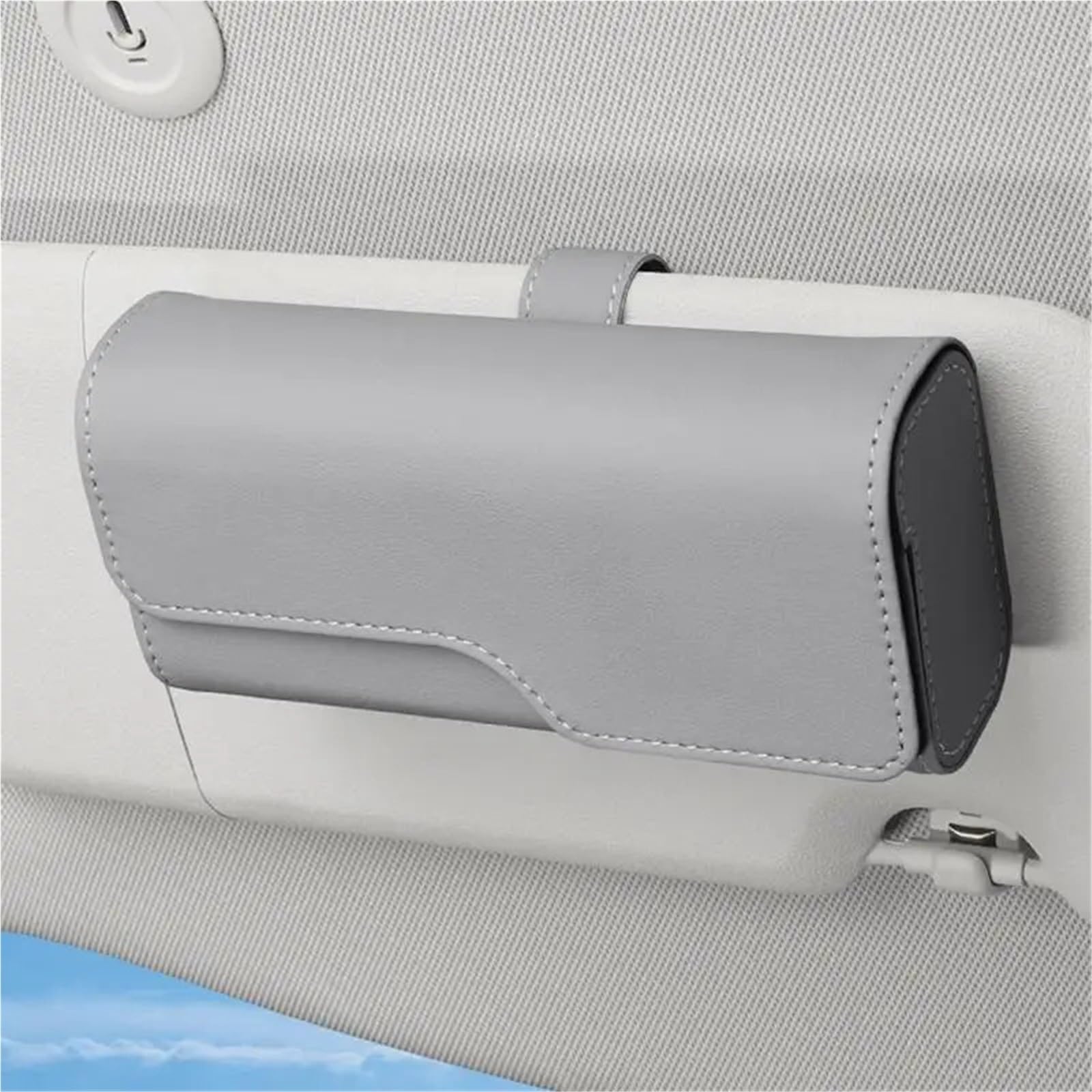 Soporte Gafas Coche Soporte de Gafas de Sol for Visera de Coche, Estuche Organizador de Cuero for Gafas de Sol con Cierre magnético Oculto(Beige)
