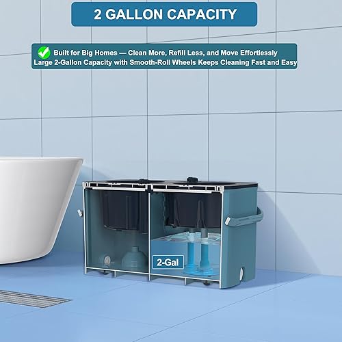 Vista 23 de Mopa giratoria de gran capacidad Gen 1 y cubo, para hogares grandes y días de limpieza profunda, sistema de 4 cámaras que separa el agua sucia