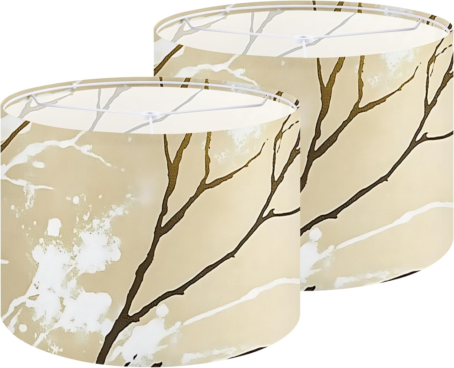 Fabric Lamp Shades Set of 2, 13Inch Flowers and Plants Lamp Shades,Natural Linen Hand Crafted, Lamps Shades for Table Lamps, Floor Lamps (2, Marble pattern)