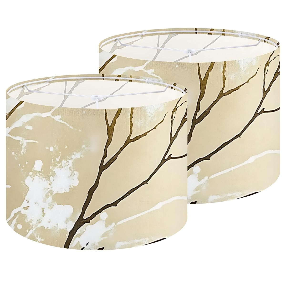 Fabric Lamp Shades Set of 2, 13Inch Flowers and Plants Lamp Shades,Natural