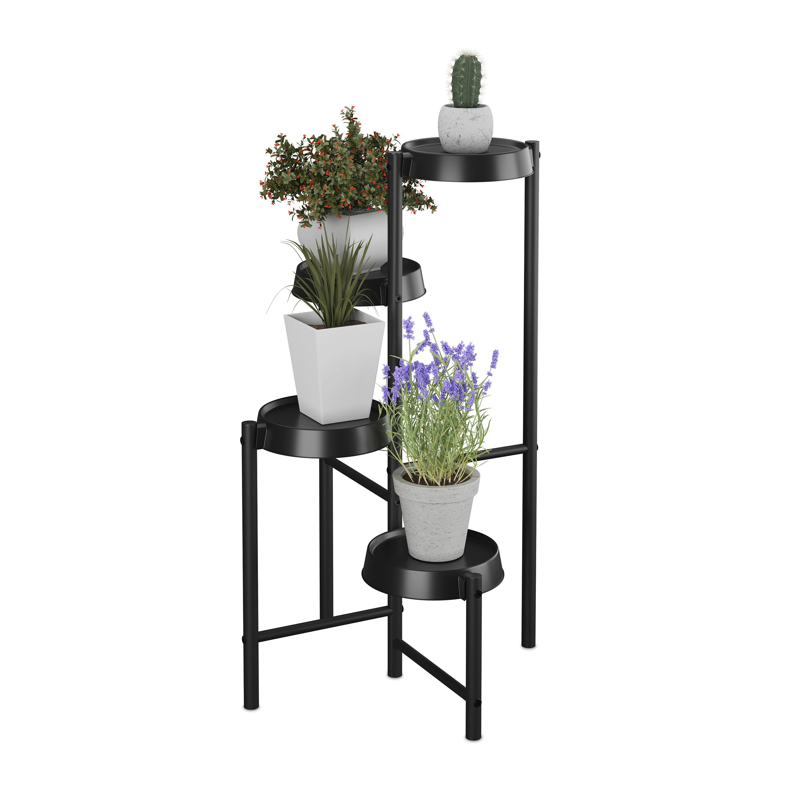Relaxdays Étagère à Plantes, 4 emplacements, métal et Plastique, H x L x P : 81 x 48 x 49 cm, pour l'intérieur, Noire