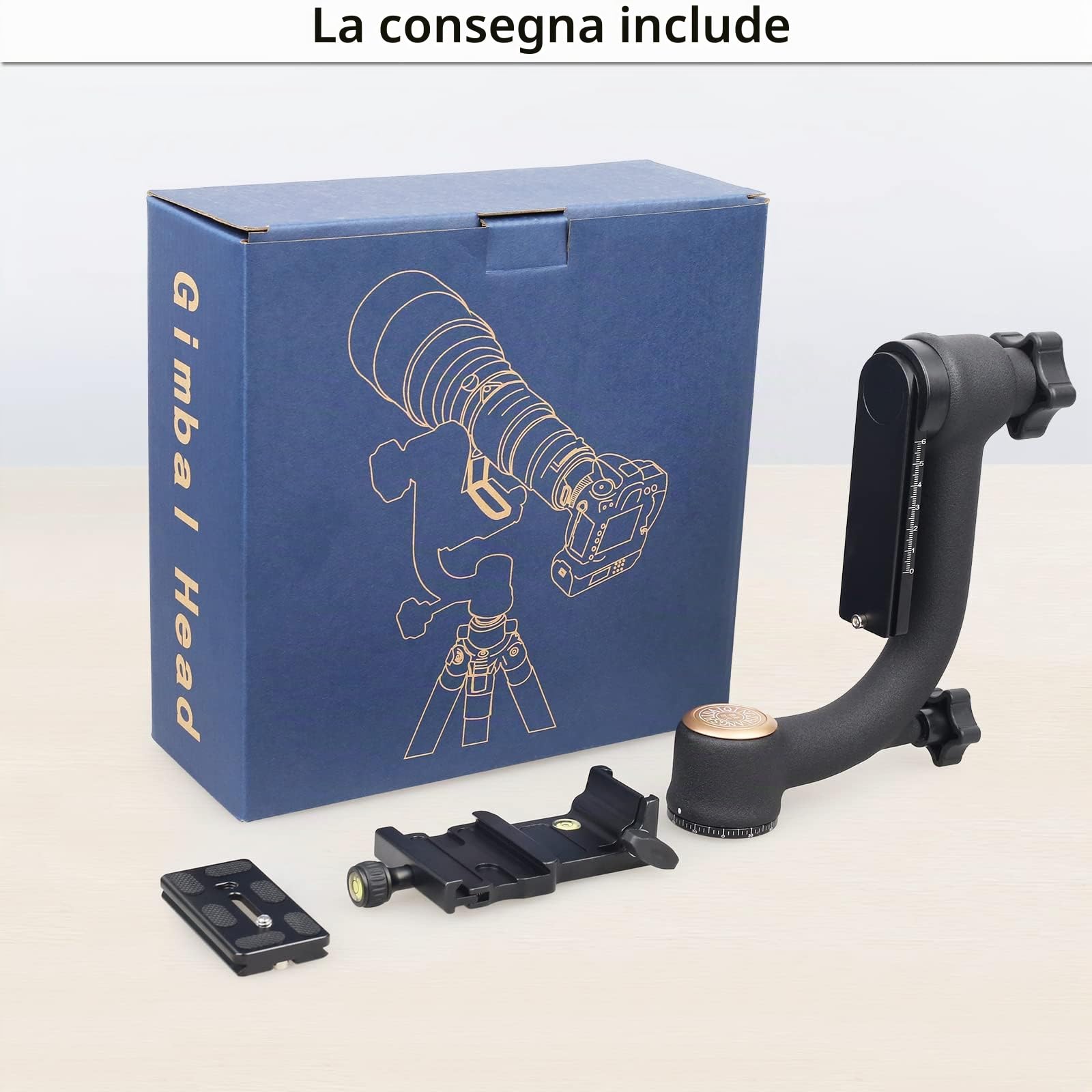 ARTCISE Testa per treppiede cardanico, testine per impieghi gravosi e piastra a sgancio rapido standard da 1/4 '' e livella a bolla per treppiede per fotocamera DLSR, carico massimo 20KG/44LBS