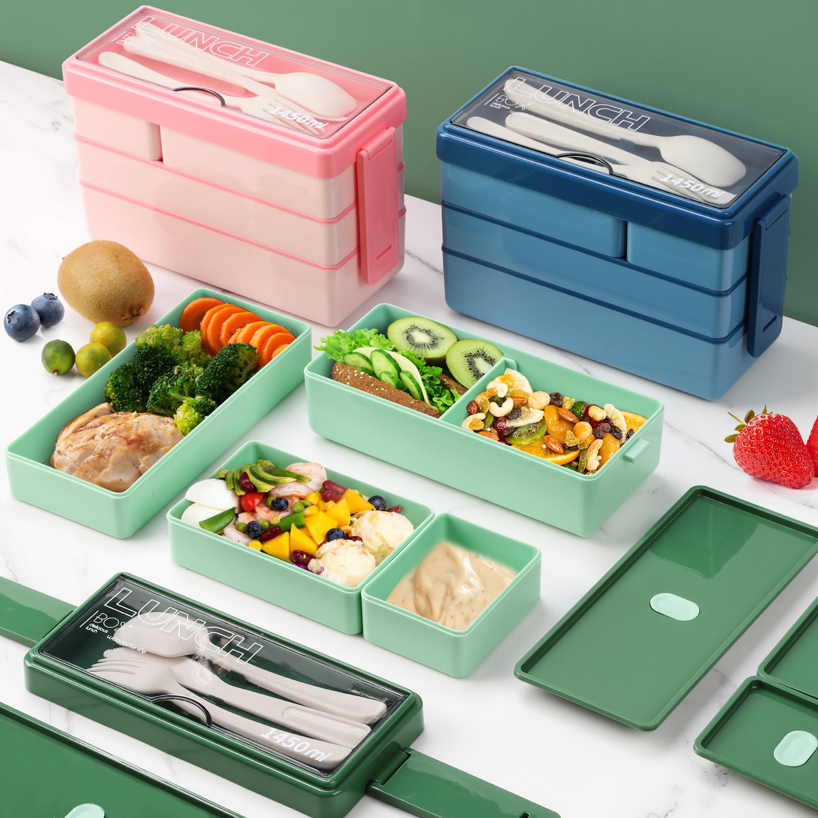 Auslaufsichere Lunchbox Mit Fächern & Besteck – Mikrowellengeeignet, Für Büro, Schule, Picknick