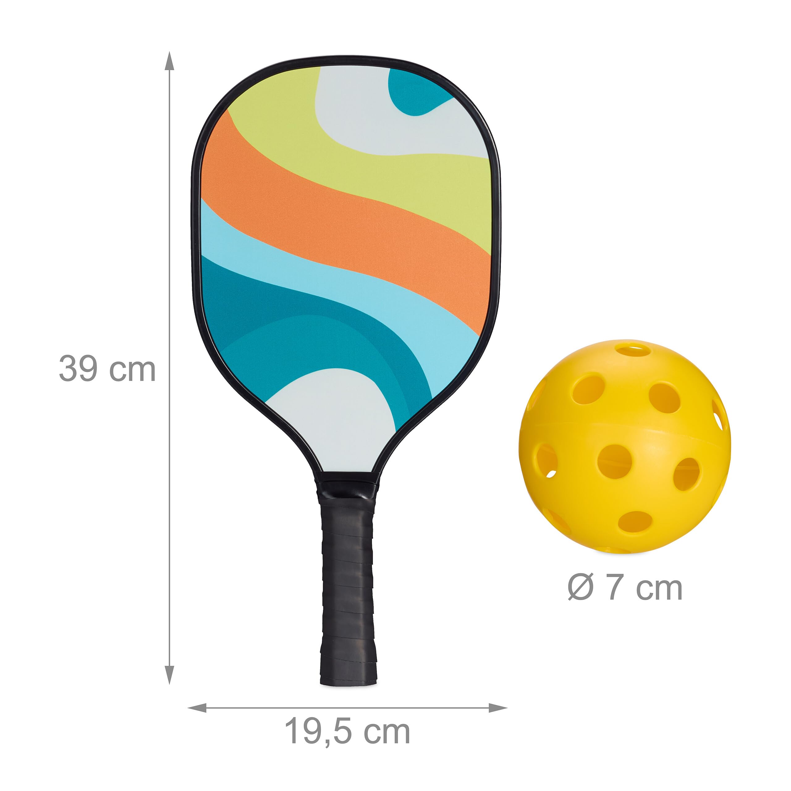 Relaxdays Lot de Pickleball, 4 Raquettes & 8 balles, Jeu USA, Adultes, avec Sac de Transport, Bois, Multicolore