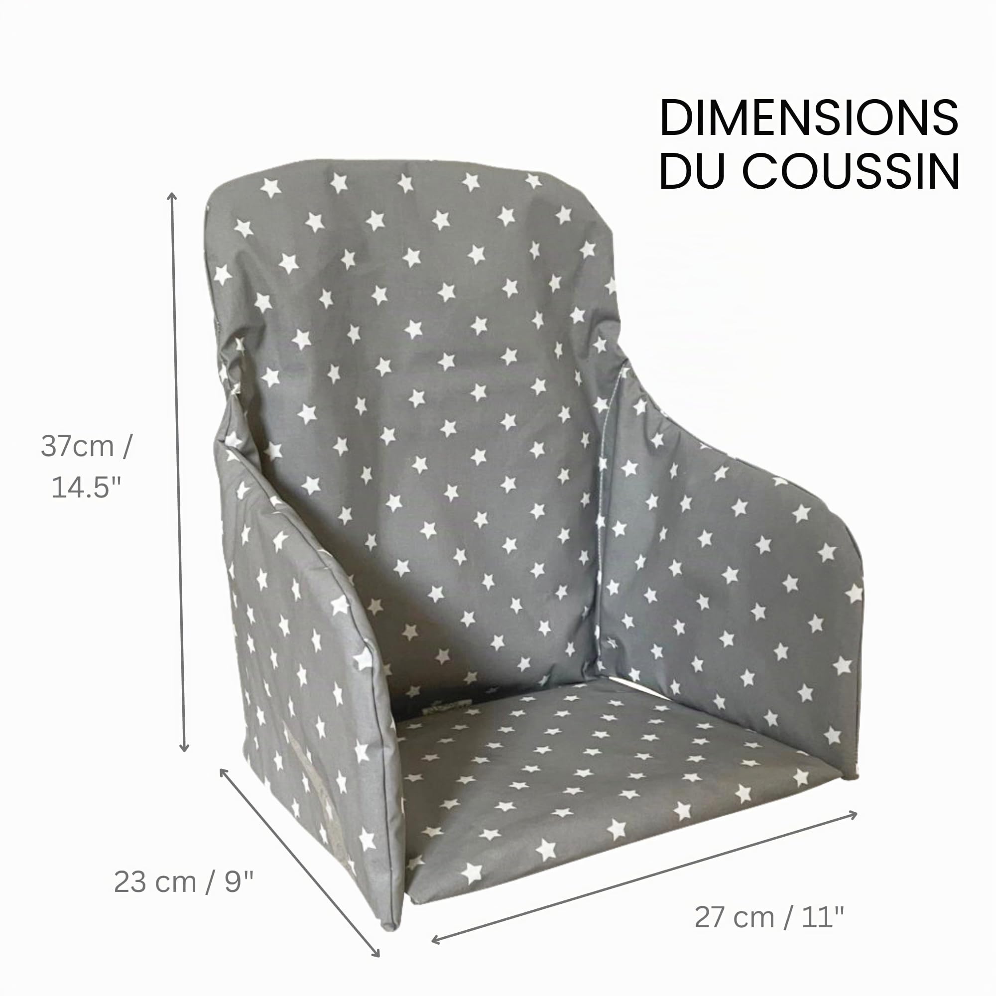 Coussin de chaise haute. Convient aux chaises EAST COAST et à autres chaises hautes en bois. Facile à installer, lavable avec un chiffon. Bien rembourré (gris avec étoiles blanches)