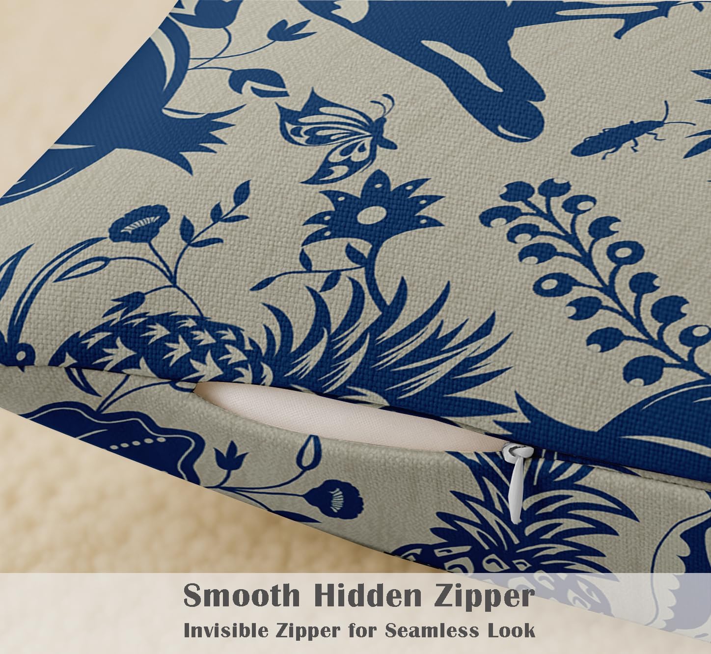 Cotton Cushion Covers Set of 4-16x16 Inch, Block Print, Double-Sided Printed Throw Pillow Covers with Hidden Zipper - No Filler - Beige