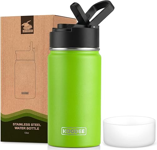 Miniatura 23 de koodee Botella de agua de 16 onzas de acero inoxidable de doble pared aislada al vacío, botella de agua de boca ancha con tapa de popote a prueba de