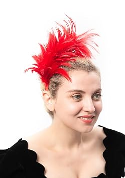 FELIZHOUSE 1920s Fascinator with Feathers Christmas Headband for Women Wedding Tea Party Headwea(Red)