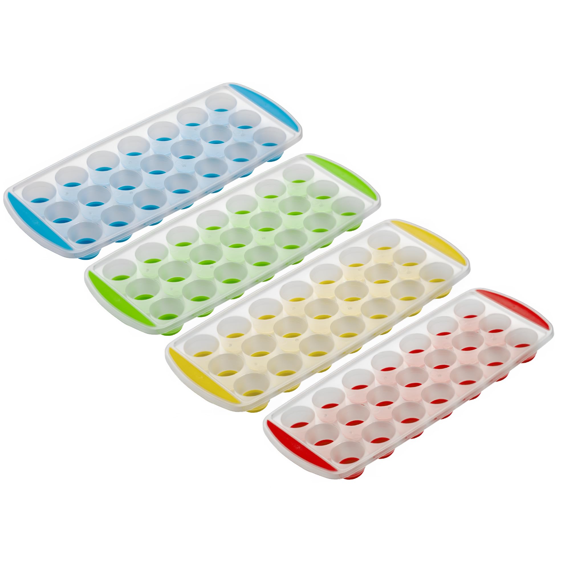 11'' Easy Push Pop Out Round Mini Ice Cube Trays With Flexible Silicone Bottom! (Set-of-4; Spring Colors)
