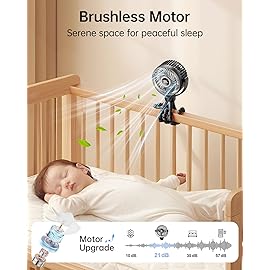 Bearwind Mini Portable Stroller Fan for Travel,360 Rotation,4-Speed LED Night Light Clip on Fans Operated by Rechargeable Battery, Baby Essentials for Car Seat Beach Bed Golf Cart (Black)