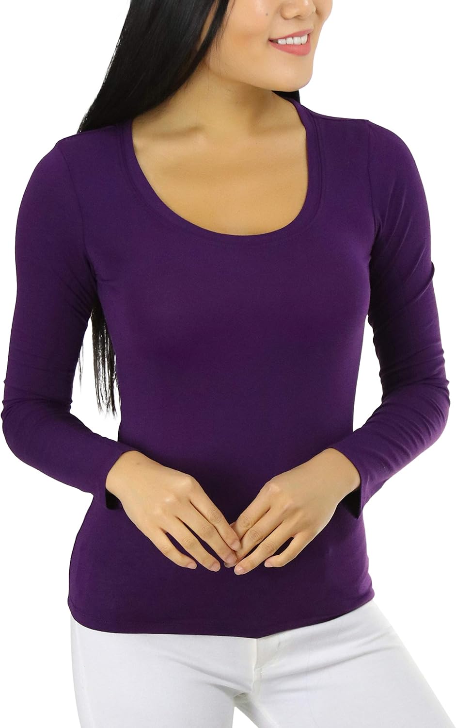 ToBeInStyle Junior Women's Slim Fit Long Sleeve Shirt Scoop Neckline Basic Tee Layering Cotton Top - Image 3